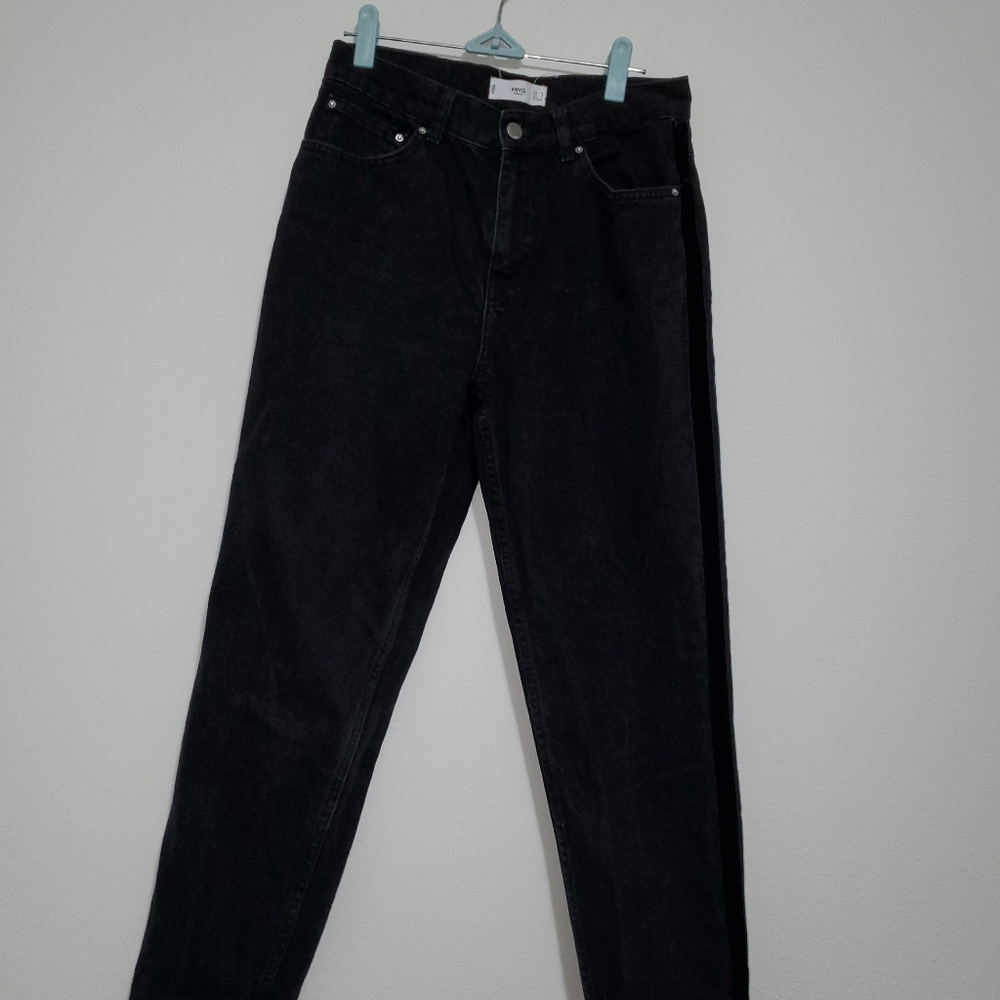Mango Black Mom Jeans Velvet Strip 6